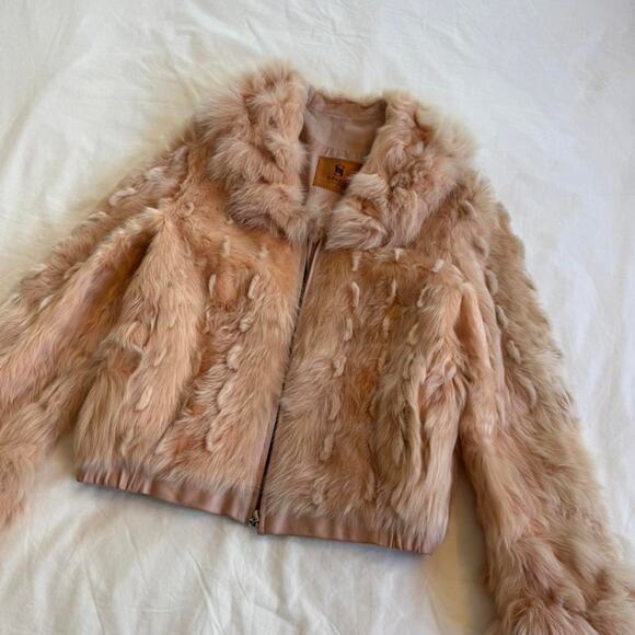 Pink real rabbit fur zip up jacket - Picture 3 of 5